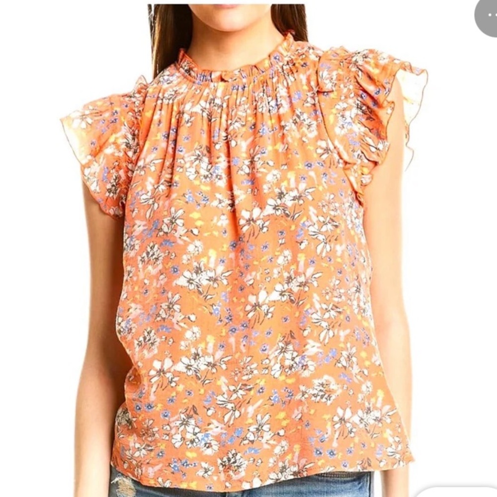 Nanette Lepore Orange Floral Print Blouse NEW
